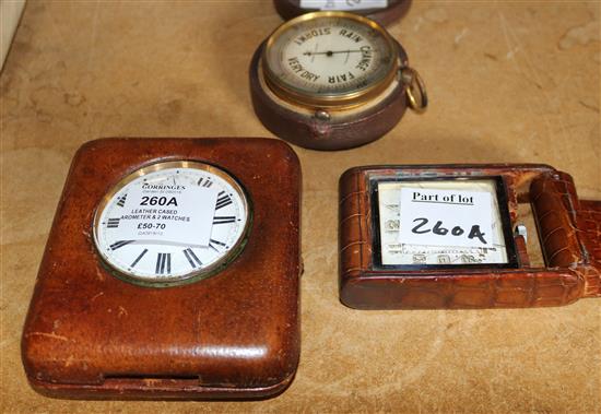 Leather cased barometer & 2 watches